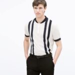 Striped Button Neck Top With Collars