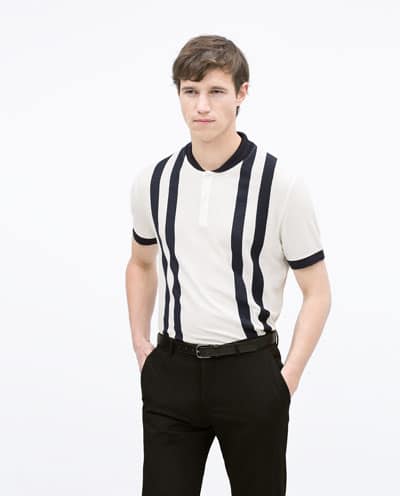 Striped Button Neck Top With Collars