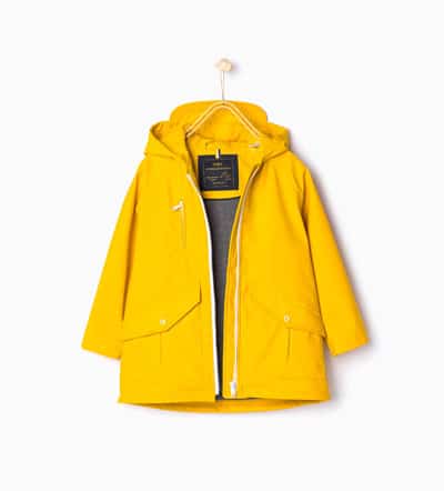 Rubberized hooded parka.