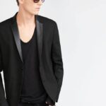 Blazer With Faux Leather Lapel