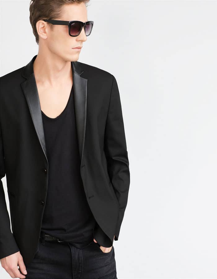 Blazer With Faux Leather Lapel